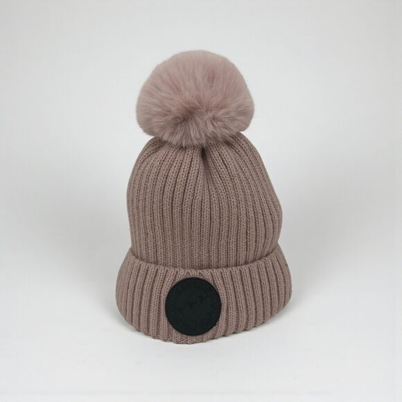 Canada Weather Gear Taupe/Pink Pom Pom Beanie Winter Hat - Picture 2 of 11